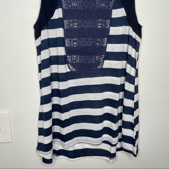 Moon & Sky Lace Striped Tank Top Navy Blue Size L - Picture 4 of 10